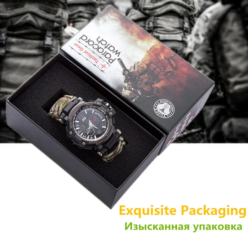 Outdoor Survival Watch Waterproof Multifunctional Survival Kit Military Tactical - £28.32 GBP
