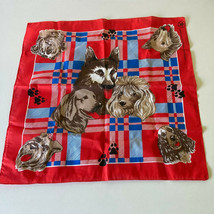 Vintage Red Head Scarve Bandana Handkerchief Canine Dog Print - £19.25 GBP