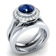 1.93 Ct Blue Round Cut 925 Sterling Silver Bridal Promise Wedding Ring Set - £94.99 GBP