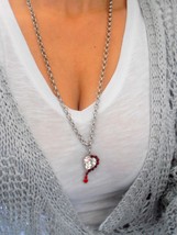 Long Swarovski Heart Ruby Necklace / Bohemian Chain Pendant / Layered Dainty Cha - £59.14 GBP