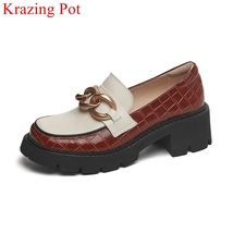 big size cow leather mixed colors platform loafers round toe chain casual shoes  - £116.10 GBP
