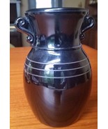 Pressed Glass Deco Style Vase with Black finish and grey stripes 6 1/4&quot; ... - $17.41