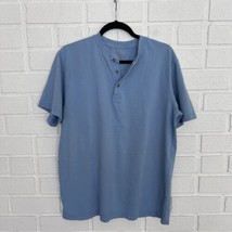 LL Bean Henley T Shirt Mens Medium Light Blue Casual Preppy  - £11.48 GBP