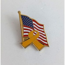 Vintage USA Flag With Remember Troops Awareness Ribbon Lapel Hat Pin - $8.25
