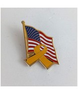 Vintage USA Flag With Remember Troops Awareness Ribbon Lapel Hat Pin - $8.25