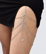 Black And Silver  Garter with Butterfly Charms - Leg Jewellery - $9.97