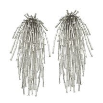 Beautiful Cascading Cluster of Silver Metallic Beads Clip-on Earrings - £24.46 GBP