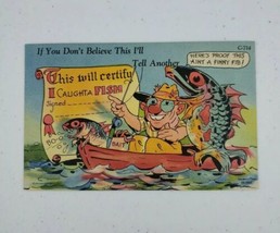 Curt Teich Man Fish Fishing Funny Comic Unposted C-714 Linen Postcard 1946 - $14.98