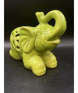 Green Ceramic Elephant Trunk Up Home Decor Rustic Look - $470.22 MXN