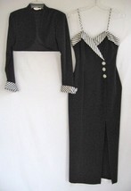 BLACK WHITE LONG EVENING DRESS SHORT JACKET SET sz 7-8 - $26.96