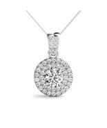 0.83 Ct Lab Grown Diamond 14k White Gold Halo Pendant Necklace With 18&quot; ... - £908.97 GBP