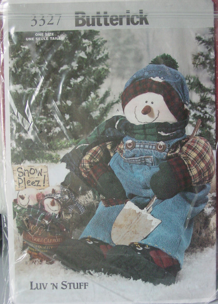 Pattern 3327 Soft Sculptured Snowman 22" w/ Snowball Bucket Decoration - $6.99