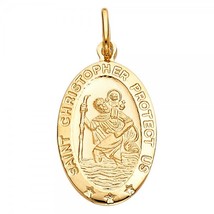 14K Yellow Gold Oval St. Christopher Religious Pendant - £213.31 GBP