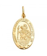 14K Yellow Gold Oval St. Christopher Religious Pendant - £212.30 GBP