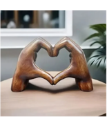 Heart Hands Resin Wood Grain Finish Valentine Gift Love Shaped Figure Co... - $24.24