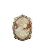Antique 14K Solid White Gold Framed Portrait Shell Cameo Pin / Pendant - $541.94 CAD