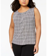 Calvin Klein Sleeveless Gingham Pleated Tank Top Blouse Black White Size M - $14.89