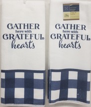 2 Same Microfiber Kitchen Towels (15&quot;x25&quot;) Gather Here With Grateful Hearts, Gr - £8.74 GBP