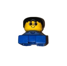 Lego Part 2327 Duplo Figure Brick Blue Base Striped Overalls Black Hair - $2.47