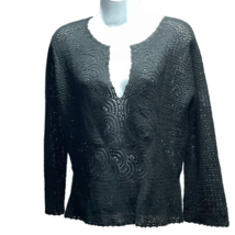 ISDA &amp; CO Top Black Crochet Sweater Elbow Sleeve Women&#39;s Size M - £10.56 GBP