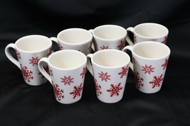 Canterbury First Frost Red Snowflake Christmas Mugs 4.5&quot; Lot of 7 - $35.27