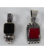 Silver Pendant for Necklace Lot of 2 Red &amp; Black tiles - £15.80 GBP