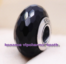925 Sterling Silver Handmade Bead Fascinating Black Faceted Murano Glass... - $6.60