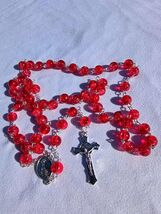 Crimson Joy – 8mm Crackle Red Glass Rosary with Silver Crucifix A30 - $29.69