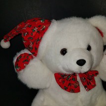 VTG Tasteful Additions White Teddy Bear Santa Christmas Plush 10&quot; Stuffed Toy - £23.61 GBP