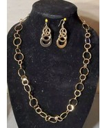 Alfani Signed Gold Tone Ring Link Long Necklace and Dangle Earrings Set - £22.86 GBP