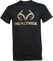 Realtree Men&#39;s Short Sleeve 100% Cotton Tee Shirt Black w/ Camo Logo Cho... - $223.71 MXN