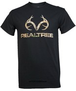 Realtree Men&#39;s Short Sleeve 100% Cotton Tee Shirt Black w/ Camo Logo Cho... - $223.68 MXN