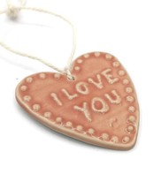 Handmade Ceramic Heart Shaped Ornament, Pink I love You Valentines Day G... - £26.35 GBP