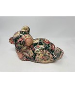 Vintage Decorative Patchwork Porcelain Bear Casual Pose Velvet Bottom - $21.55