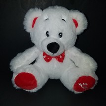 White Teddy Bear Plush Red Heart Bowtie Valentine&#39;s Day American Greetin... - £14.15 GBP