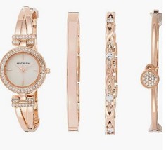 Anne Klein Women&#39;s Premium Crystal Accented Bangle Watch Bracelet Set, A... - $138.99