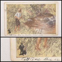 Vintage 1911 Walk Over Shoes Advertising Postcard Posted Boy Fishing - $9.74