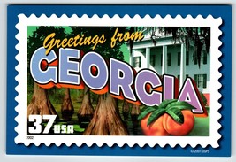 Greetings From Georgia Large Letter Chrome Postcard Unused USPS 2001 Pea... - $10.21
