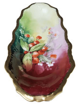 Artist Signed Brauer Limoges Hand Painted Strawberries Gold Large Celery Dish 13 - £87.95 GBP