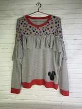 Disney Boutique Minnie Mouse Rock The Dots Ruffle Shirt Top Gray Womens Size L - £19.10 GBP