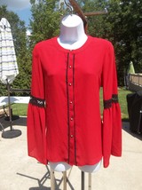 Nwot Karl Lagerfeld Red Blouse W Bell Sleeves Xl - £18.68 GBP