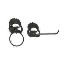 Rustic Cast Iron Black Bear Paw Towel Ring and Holder Set - $27.66