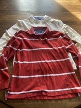 Tommy Hilfiger Polo Shirt Mens Large White And Red White Long Sleeve Lot Of 2 - £38.21 GBP