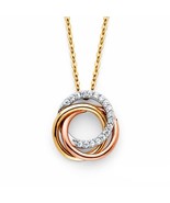 14K Tri Color Gold &amp; Cubic Zirconia 3-Rings Necklace - €291,73 EUR