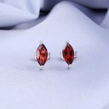 2Ct Marquise Cut Simulated Red Garnet Fancy Stud Earrings 14K White Gold Plated - £26.27 GBP