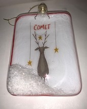 Handcrafted Glass Comet Reindeer Christmas Ornament With Faux Snow &amp; Red... - $13.57 CAD