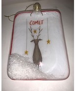 Handcrafted Glass Comet Reindeer Christmas Ornament With Faux Snow &amp; Red... - $13.57 CAD