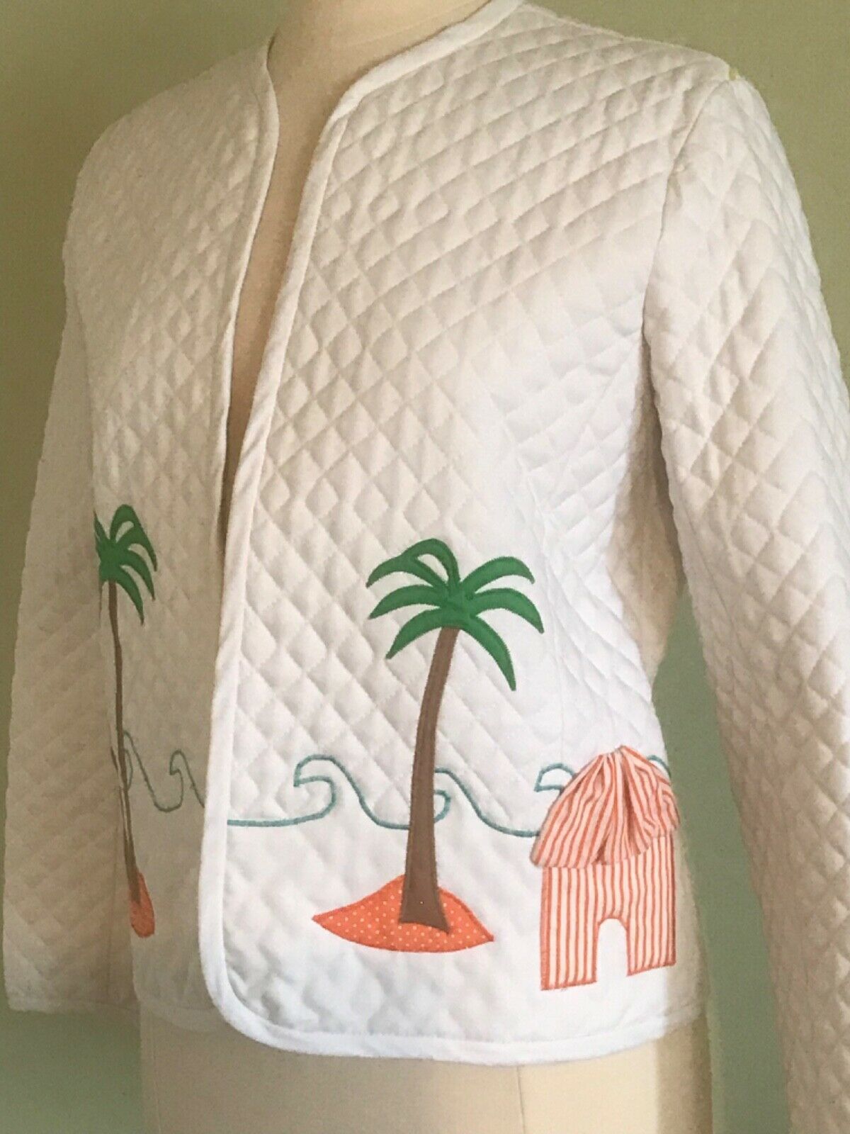 Primary image for NEW Vintage Catherine Carr Wearable Art Quilted Coat Jacket Palm Tree Beach 8-10