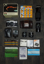 Canon AE-1 Program 35mm Bundle 4 Lenses Flash Film w/Hard Case NEAR MINT - $499.95