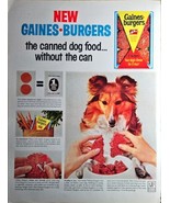 GAINES BURGERS-New Canned Food without the can-Lassie Dog-1964 Vintage P... - $10.73